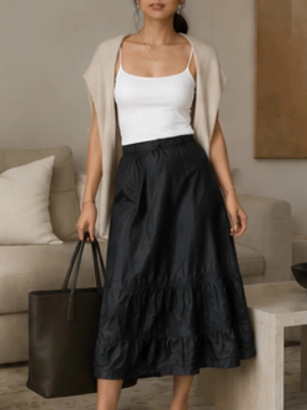 J.Crew Black 100% Silk Tiered Maxi Skirt | Taffeta | Size 8 vintage 2000’s